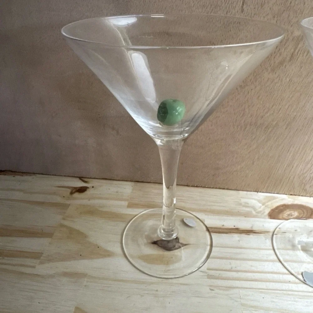 Hand Blown Martini Glasses Fruit Art Lemon 🍋 & Green Apple 🍏🍏 Set of 3